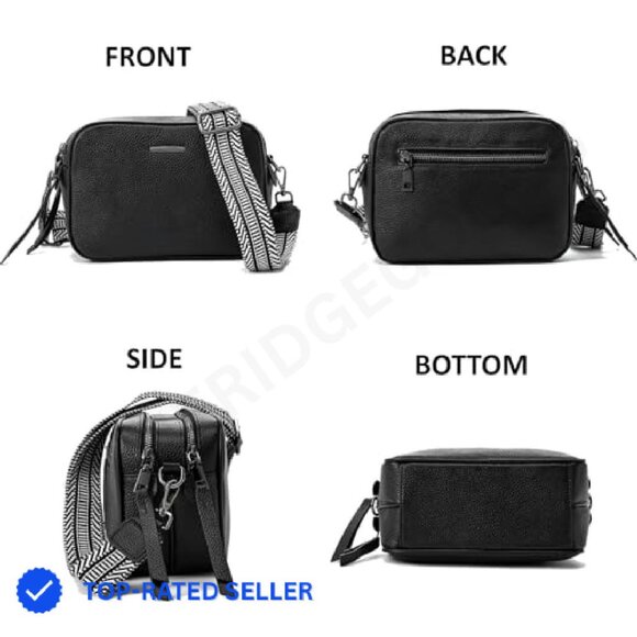 Genuine Leather Crossbody Bag Square Camera Messenger Purse Two Straps - Picture 7 of 8